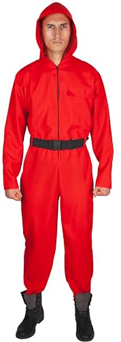 Roter Overall mit Kapuze und schwarzem Gürtel (Größe XL)