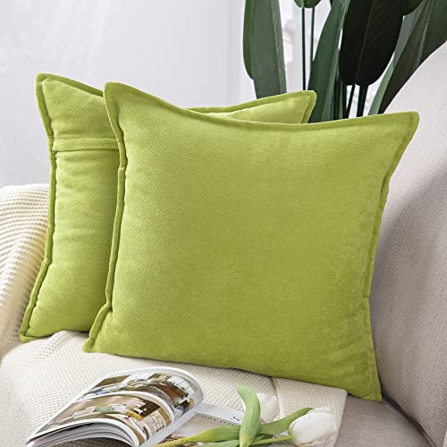 Madizz 2er Set kurzen Chenille Zierkissenbezüge weicher dekorativer Kissenbezug für Sofa, Schlafzimmer Kissenhülle Grün 50x50 cm Quadrat