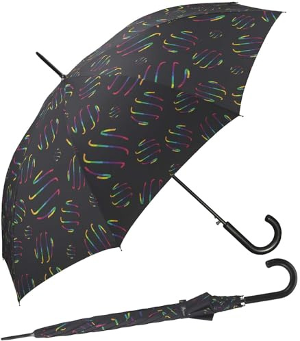 happy rain Damen Stockschirm mit Automatik Rainbow Swirls - schwarz