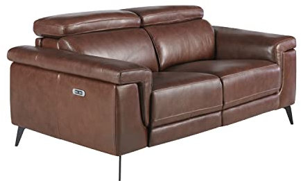 Angel Cerdá - 2-Sitzer Sofa Gepolstert in Rindsleder Cognac Braun Farbe - Kopfstütze und Relax-Mechanismus - Holzrahmen und Stahlbeine - Modernes Design - 170 x 103 x 99 cm