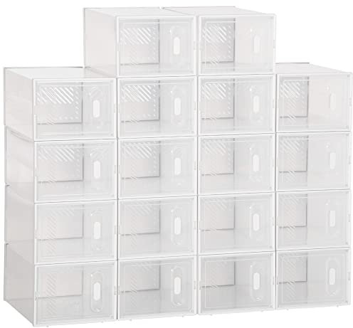 HOMCOM Armario Modular de Plástico Cajas de Zapatos Talla de 43 con 18 Cubos Puertas Magnéticas Muble Organizador para Entrada Pasillo Dormitorio 25x35x19 cm Transparente