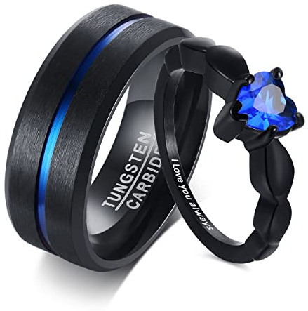 VNOX Personalized Couple Rings Set, His and Hers Matching Promise Ring Sets, Free Custom Tungsten Steel Engagement Rings, Anniversary Wedding Valentines Day Gift for Men Women（Tungsten Steel）