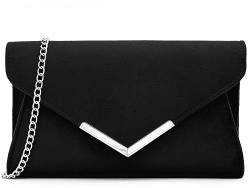 Milisente Clutch Damen Wildleder Abendtasche Klein Umhängetasche | V-Detail · Silberne Tragekette · Offenes Fach · Magnetverschluss · Kompakt · Party, Hochzeit, Dates
