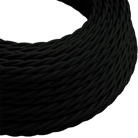 LEDSone 3 Core Braided Twisted 10m, Black Antique Twisted Cable 3 Conductor 33ft Flexible Fabric Wire Fabric Covered 18AWG Black Lamp Electrical Wire 3 x 0.75mm Cable
