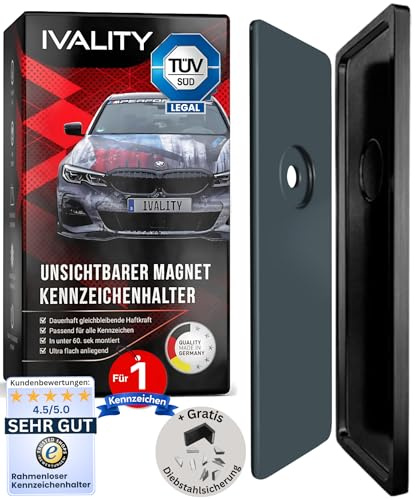 Ivality Porta targa Magnetico Senza Cornice per 1 Targa, Supporto Magnetico Invisibile per Auto, Portatarga Intercambiabile Austria, Omologato Stradale, Testato TÜV fino a 350 km/h