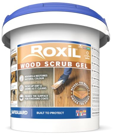 Roxil Wood Scrub Gel - Oxalic Acid-Based Wood Cleaner to Revive Weathered Outdoor Furniture and Decking, Restore Colour and Wood Grain (5L)