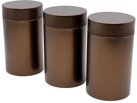 Dosenritter | 3 x runde Teedose/Vorratsdose, metallic kaffeebraun, aromadicht aus Metall für je 200g Earl Grey | 14,5 x 8,3 (H,ø) | auch ideal als Supplements -, Eiweißpulver- oder Gewürzdose