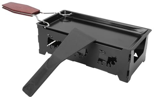 Raclette Cheese, Portable Non-Stick Raclette Set for Melting Cheese, Melting Chocolate, Carbon Steel Mini Raclette with Spatula for Home, Camping, Kitchen (Black)