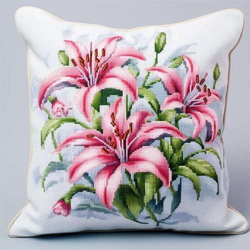 Taxpy DIY knüpfen set erwachsene Rosa Blumen Kissenbezug zum Selbermachen für Anfänger und Erwachsene, Geschenke für Familie, Freunde, Handarbeiten 17x17in A
