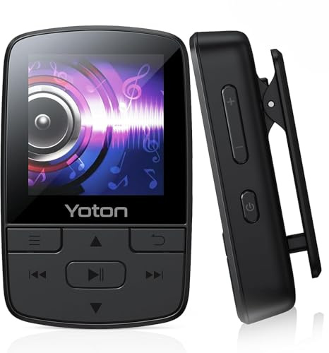 YOTON Lecteur MP3 32 Go, Lecteure MP3 Bluetooth 5.2 avec Clip, Mini Design(28g), Son HiFi intégrés, Podomètre, Minuterie, Enregistreur Vocal, Radio FM, Idéal pour Le Sport