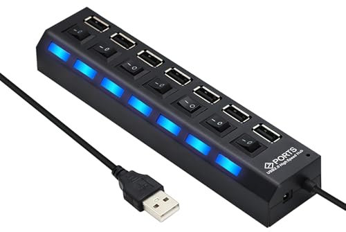 Joynine Hub Usb 7 Porte Multipresa Usb, Sdoppiatore Usb, Porta Usb Multipla Per Pc con Singoli Interruttori ON/OFF e Luci a LED, per Ps4/Ps5, PC da Gioco, Laptop, Memoria USB, Stampante