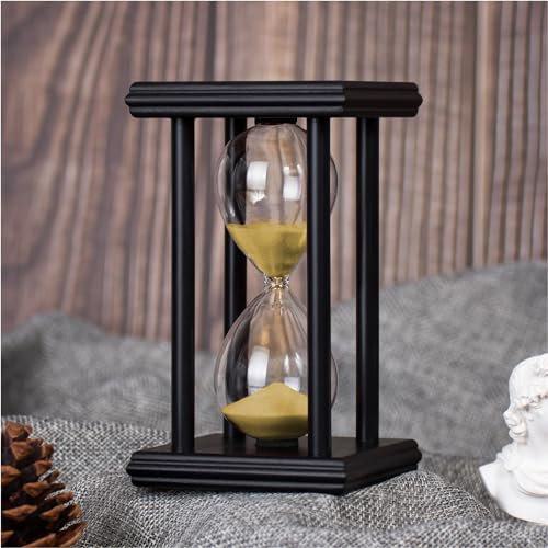 BELLAWARE Temporizador de reloj de arena con arena dorada, marco de madera de 15 minutos, decoración creativa hecha a mano