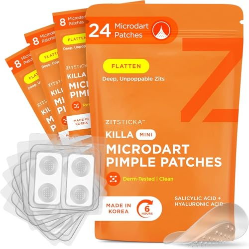 ZitSticka KILLA Mini Microdart Pimple Patches – Advanced Microdart Patch for Early-Stage Zits - Targeted ZitSticka Microdart Pimple Patch & Spot Patches for Breakout Control - 24 Count