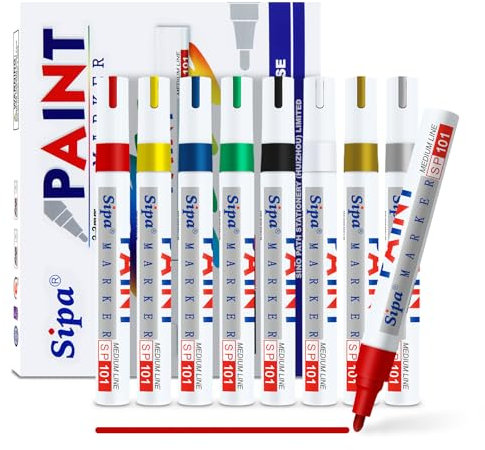 Sipa Permanent Marker Wasserfeste Stifte set, 8 Farben zum Steine Bemalen Lackmarker Bunt Glasstift Lackstifte für Karton, Kunststoff, Holz, Metall, Keramik Tasse, Reifen, Leinwand, Schuhe