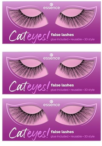 essence Cateyes! false lashes, künstliche Wimpern, Nr. 02, langanhaltend, Falsche Wimpern-Effekt, Extremes Volumen, vegan, ohne Mikroplastikpartikel, Nanopartikel frei, ohne Parfüm, 3er Pack (3x1pair)