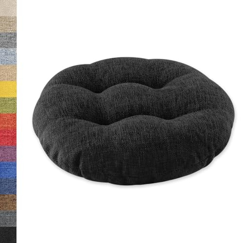 Lsjoaw Sitzkissen Rund 35cm 1 Stück Bodenkissen Rund Sitzpolster Stuhlauflage Sitzpolster Stuhlkissen Polster Auflage für Wohnzimmer Büro Konferenzraum Leinenimitat (Schwarz)
