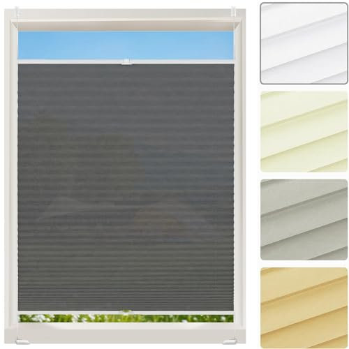 Faltrollo, Sichtschutz Plissee Klemmfix Rollos 38 x 40 cm, Blickdicht Sichtschutz Sonnenschutz, Plissee Ohne Bohren Zum Klemmen, Fenster Plissee Ohne Bohren, für Fenster & Tür, Grau