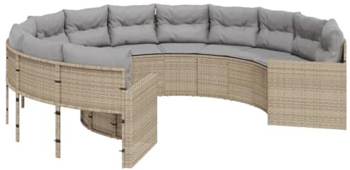 vidaXL Gartensofa mit Kissen Rund Beige Poly-Rattan, Terrassensofa, Loungesofa, rundes Sofa, Outdoor Sofa, Loungemöbel, Sofa rund, Gartensofa rund
