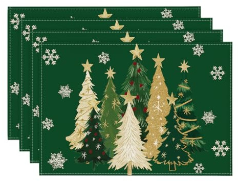 Artoid Mode Grün Bäume Sterne Weihnachten Platzsets 4er Set, 30x45cm Winter Tischset Waschbar Platzdeckchen Küche Party Deko