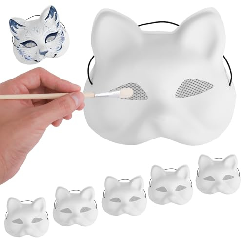PEUTIER 5pcs Masque de Chat, Masque de Chat Therian Ludique Masque de Chat Vierge Masque de Mascarade Blanc Masques de Renard Accessoire de Costume pour Danse Cosplay Halloween Carnaval Fête