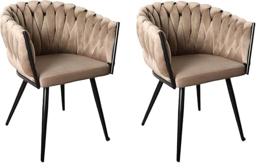 Pole to Pole Esszimmer Stühle 2er Set - Wave Küchenstühle Modern - Armlehnstuhl - Samt Stuhl - Sand Weiß