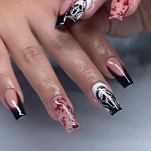 Boloshine 20PCS Halloween Nagelsticker, Selbstklebend UV Gel Nagelfolie Halbgehärtete Nagelaufkleber für Frauen Mädchen Halloween Party Abschlussball - Blutige Grimasse
