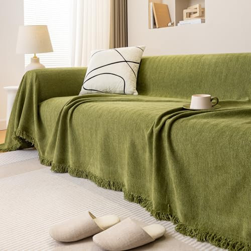 JIcloun Plaid canape Grande Taille Vert, Housse de canapé Universelle 1 2 3 4 5 Places décorative Couverture canape Chat Anti Griffe idéal comme jeté de canapé ou Couvre-lit, 180 x 130 cm