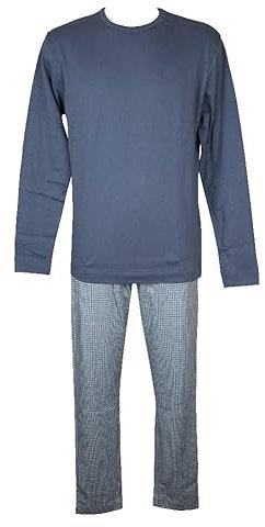 RAGNO Pigiama Uomo Interlock Caldo Cotone Invernale Manica Lunga Girocollo Articolo U838NQ, A30F Fantasia Bijou Blue, Taglia 54