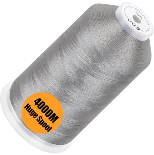 New brothread - Einzelne Riesige Spule 4000M/Jede 100% Polyester Maschinen Stickgarn 40 WT für Gewerbliche und Haushalts Maschinen - Silver