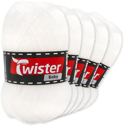Frida's Wollhaus Twister 5 x 50 g Baby Stricken Häkeln Basteln DIY Wolle Babygarn 17 Farben (10 | Weiß)