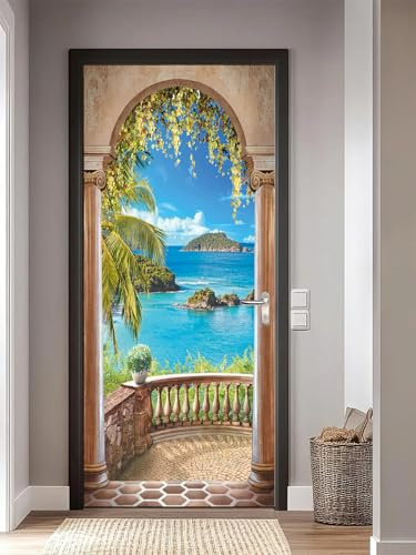 FLFK 3D Türtapete Selbstklebend TürPoster 85X215cm-Meer Balkon Bogen Türaufkleber Abziehen und Aufkleben Mauer Aufkleber Zuhause Dekor(2 Stk/Set)