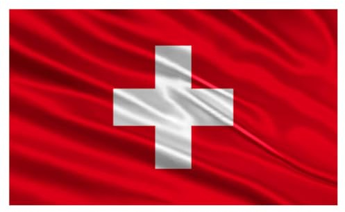 Schweizer Flagge, 90 cm x 150 cm, große Flagge mit Mastschlaufe und Kordeln zum Befestigen, leichte Flagge für Sport, Fußball, Gebäude (Schweiz 1 Stück)