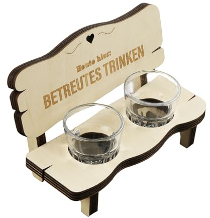 Schnapsbank und Schnapsgläser Set Holzbank mit 2 Tasse | Personalisierte Schnapsbank aus Holz Lustige Geschenke für Männer Frauen Geburtstag, Weihnachten, Jubiläum