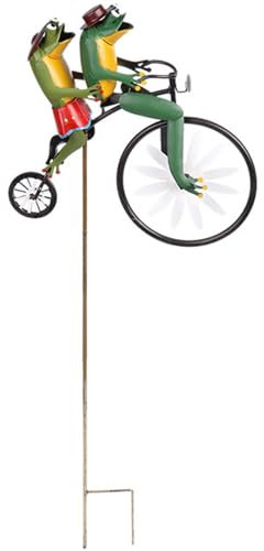 Moulins à Vent pour Jardin Moulin à Vent en métal Vintage Grenouilles sur Un Moulin à Vent à vélo Ornement de Jardin Sculptures d'animaux 3D sur vélo pour décoration de Jardin de pelouse