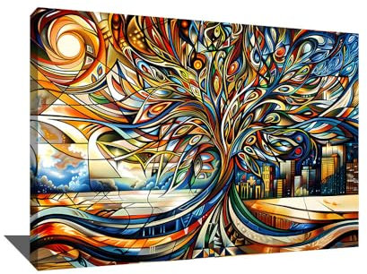 Tableau Arbre De Vie Avec Cadre - Toile Spirituelle - Cadre Zen Salon Decoration Murale - Deco Contemporain Design - Tableau Symbole Spirituel - Deco Meditation - Tableau Arbre De Vie Xxl (40x30cm)