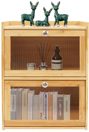 ureggvbu Panera de bambú, organizador de pan de 3 capas, armario de cocina con puerta transparente, fácil de limpiar, 40 x 28 x 50 cm, color claro