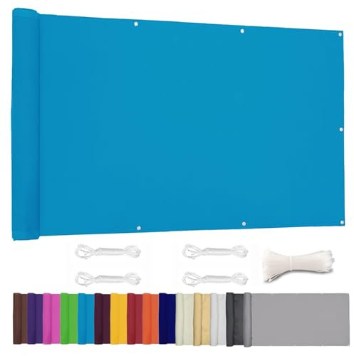 Moboo Balkon Sichtschutz PB2 PES blickdichte Balkonumspannung mit Ösen und Kabelbinder 8 Tage geliefert - in div.5 Größen & 2 Farben 420D Blau, 1.1x2m