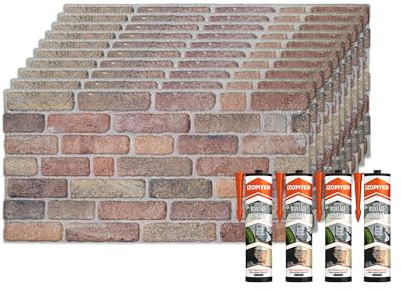 IZODEKOR Revêtement mural, aspect pierre, 100 x 50 x 2 cm, panneau mural effet 3D, pour cuisine et salon, utilisable à l'intérieur et à l'extérieur, 10 pièces avec colle de montage