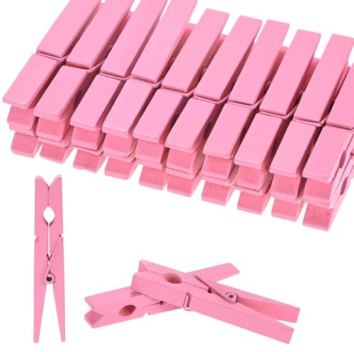 M METERXITY 30-Pack Colored Clothespins Wooden, 2.8 Inch/72mm Colorful Clothes Pins for Hanging Clothing/Crafts/Pictures, Wooden Clothespins [Pink]