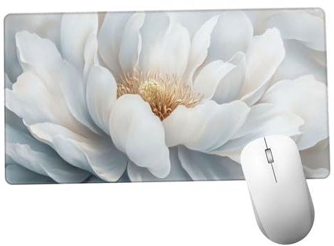 Blanco Alfombrilla Ratón 600x300x3mm Alfombrilla Raton XXL Grande con Base de Goma Antideslizante, Lavable, Accesorios Gaming Flor, Ordenador Gamer Regalos, Mouse Pad Gaming Mejora La Velocida Y1466
