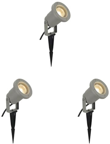 SLV NAUTILUS | Außenlampe für die Beleuchtung von Garten, Terrasse, Pflanzen, Wegen, Teich, Aussen-Leuchte, Außen-Strahler | IP65, GU10, mit Stecker, mit Erdspieß, Grau (Packung mit 3)