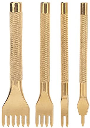 Punzón de cuero con forma de rombo de 4 mm, acero inoxidable, mango antideslizante, cincel de cuero de alta agudeza para proyectos de artesanía en cuero, dorado, 10 cm, 4 unidades