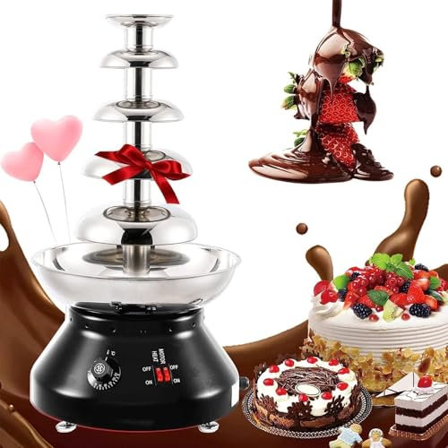 Stainless Steel Chocolate Fountain Machine, 230W Electric Chocolate Fondue Fountain, Stainless Steel Chocolate Melting Heating Machine for Chocolate Cheese Liqueur Queso for Party Wedding,Black-5tier