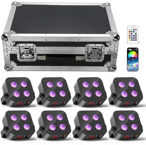 Oloaxolx 8er Akku LED par licht Bühnenlicht mit Flighcase + Fernbedienung/APP/DMX RGBWA+UV Wiederaufladbarer disco Uplights Kabellose LED par Scheinwerfer für DJ party Hochzeits Geburtstags
