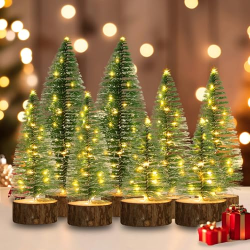 8 Stück Weihnachtsbaum Künstlich Klein mit Timer 2 Modi Beleuchtung