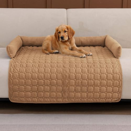 Haustier-Couchbezüge für Sofa, Hundebett für Sofa, rutschfestes Hundekissen, waschbar, flauschiges Hundebett für mittelgroße Hunde (Curry, 90 x 90 x 12 cm)