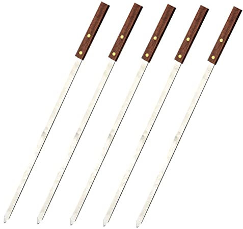Brochettes de Viande Plates 5 Pièces en Acier Inoxydable, Manche Bois
