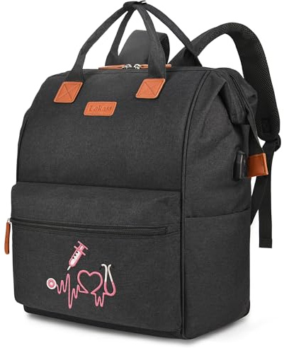 Zaino per infermiere da donna, zaino per infermieri, zaino per computer portatile da 17,3 pollici, borsa per infermieristica, borsa per lavoro e casa, borsa clinica medica, grande, nero, moderno