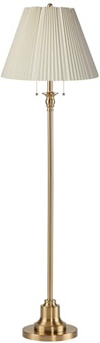 360 Lighting Dyna Traditional 58 Tall Standing Floor Lamp Skinny Pole Pull Chain Gold Antique Brass Finish Living Room Bedroom House Reading Office Home Decor Entryway White Knife Pleat Shade