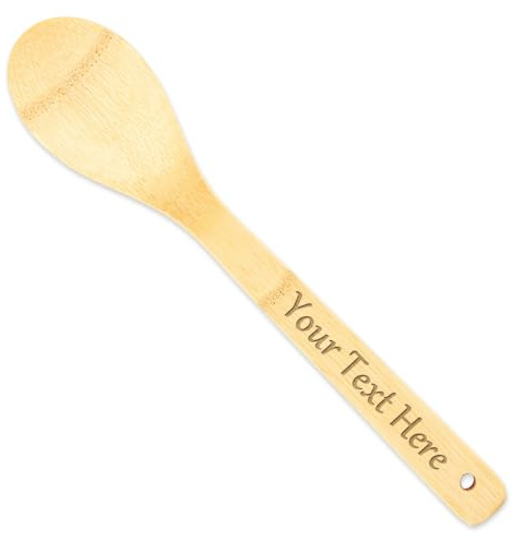 Personalized Bamboo Spoon Set,Customizable Text 30cm Bamboo Stirring Baking Cooking Utensils,Personalized Gift with Custom Text,Mother's Day Birthday Gift Wedding (Round Spoon)